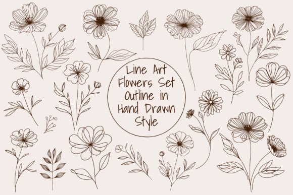 Download Hand Draw Line Art Flowers Set Outline - Outline Collection