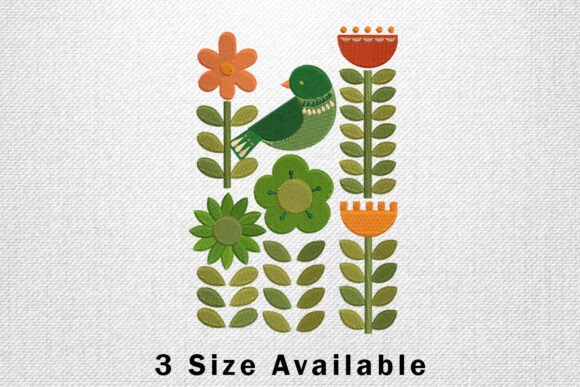 Download Green Bird and Floral Garden Embroidery - Garden embroidery Collection